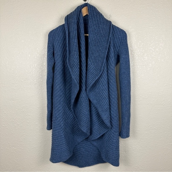 Alpaca International Baby Alpaca Long Sleeve Open Front Waterfall Cardigan Blue - Picture 1 of 9